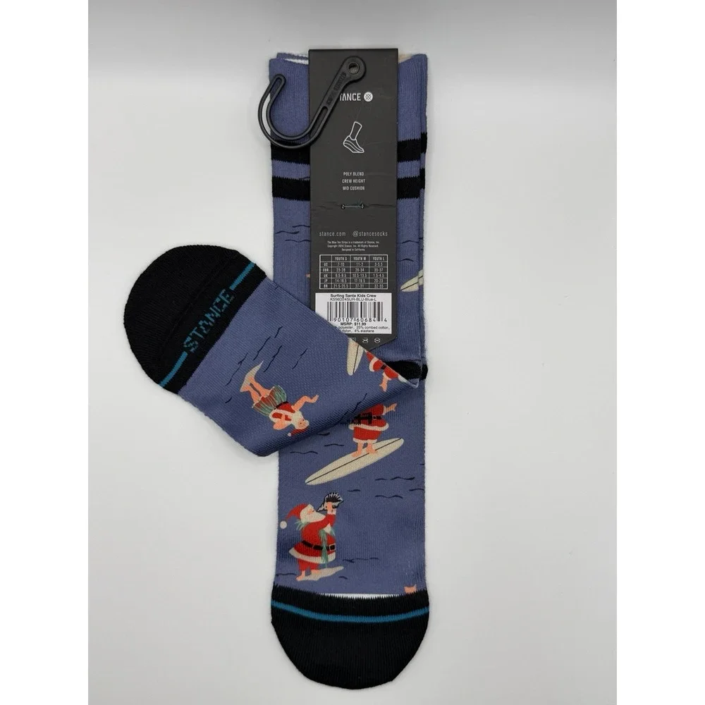 Stance Surfing Santa Christmas Kids Crew Socks Blue Youth Large K556D24SUR NWT